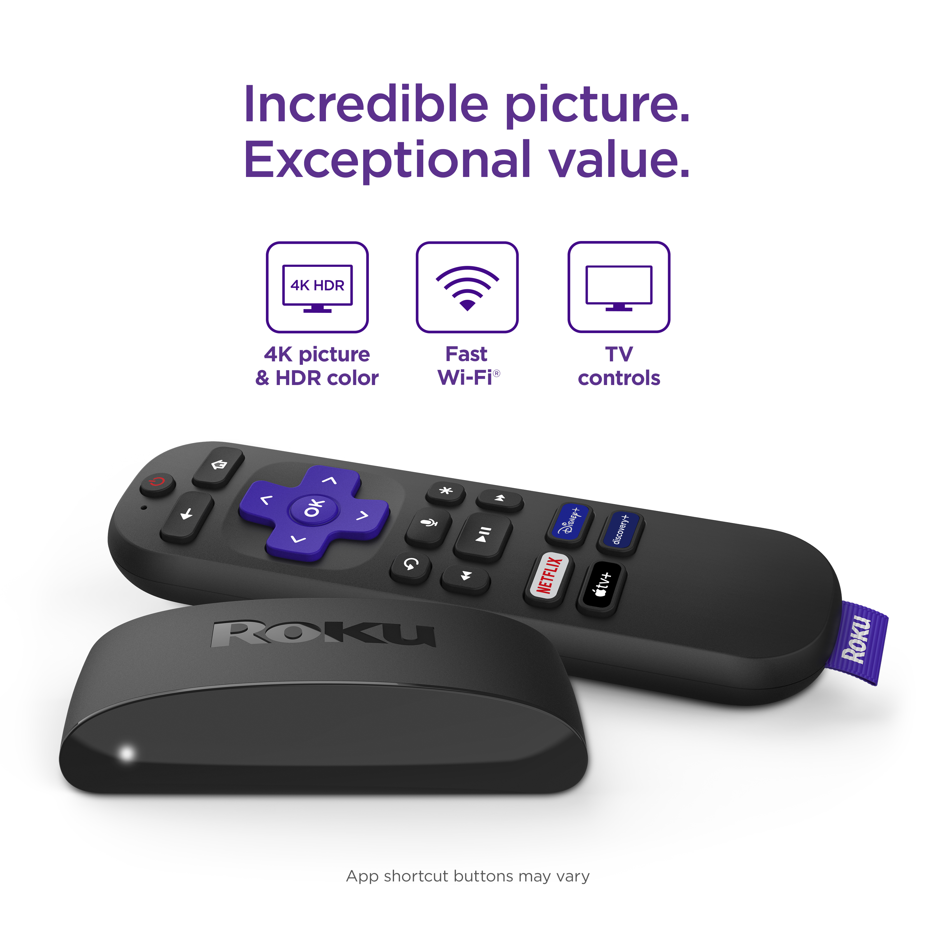Roku Express 4K+ Streaming Player 4K/HD/HDR with Smooth Wi-Fi®, Premium  HDMI® Cable, Voice Remote